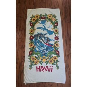 Vintage 1960s Hawaii Beach Towel Psychedelic Surf Art Dolphin Floral